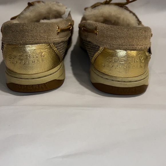 Sperry Topsider CH196 Womens Gold Accents Tan Boat Shoes GOLD LACES Size 7M - Picture 4 of 10